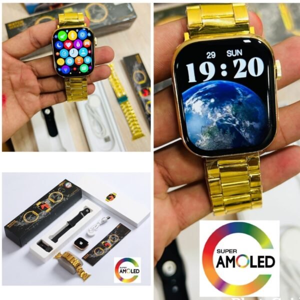 24K Gold Series9 HD Curved Display, Dual Strap, Bluetooth Calling Smartwatch  (golden chain Strap black) - Image 2