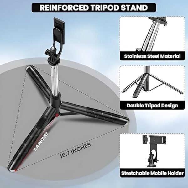 R1-L Selfie Stick Tripod 67 Inch Long with Bluetooth Remote & Stable Base – 3-in-1 Multifunctional - Image 3