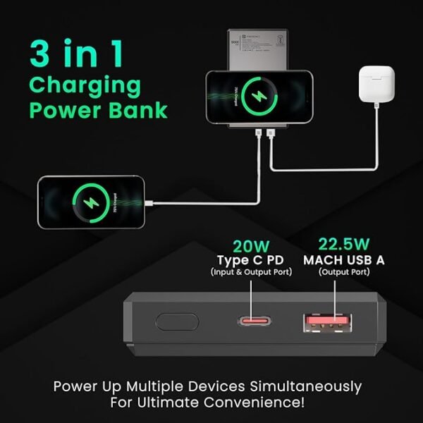 Portronics Luxcell MagClick 10k 10000 mAh 15W Magnetic Wireless Fast Charging Power Bank Premium Finish - Image 3