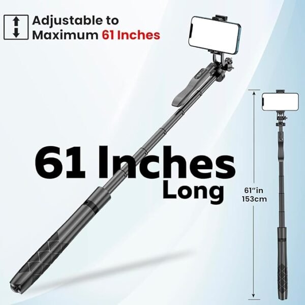 L16 Long Selfie Stick with Tripod Stand for Mobile Phone, Up to 61 Inch, 4 in 1 Tripod - Image 2
