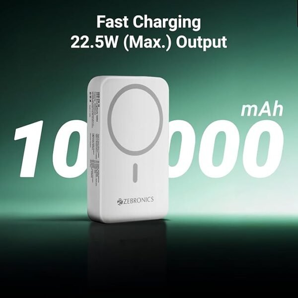 ZEBRONICS EnergiSafe 10R2, Magsafe 15W Wireless Power Bank, 10000 mAh, 22.5W Super Fast Charging - Image 3
