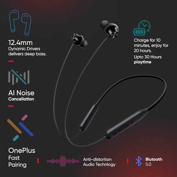Oneplus Bullets Z2 Bluetooth Wireless in Ear Earphones with Mic, IP55 Dust and Water Resistant (Magico Black) - Image 3
