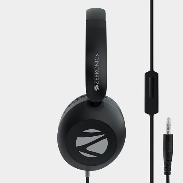 ZEBRONICS Boom Wired Headphone, Over Ear, in-Line MIC, Foldable, 1.5 Meter Cable, for Soft Cushion, 40mm Drivers (Black) - Image 5
