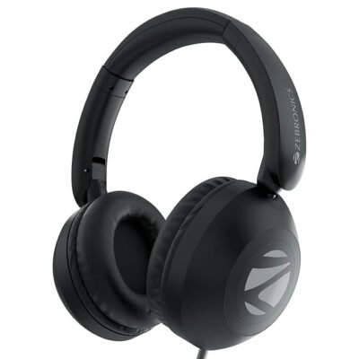 ZEBRONICS Boom Wired Headphone, Over Ear, in-Line MIC, Foldable, 1.5 Meter Cable, for Soft Cushion, 40mm Drivers (Black)