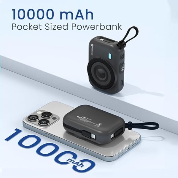 Portronics Power Shutter 10000mAh 15W Magnetic Wireless Fast Charging Powerbank with in-Built Type C & 8 Pin Cable, - Image 4