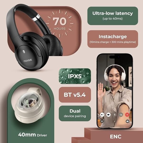 Noise Airwave Max 4 Wireless Over-Ear Headphones with 70H Playtime, ENC, 40mm Driver - Image 5