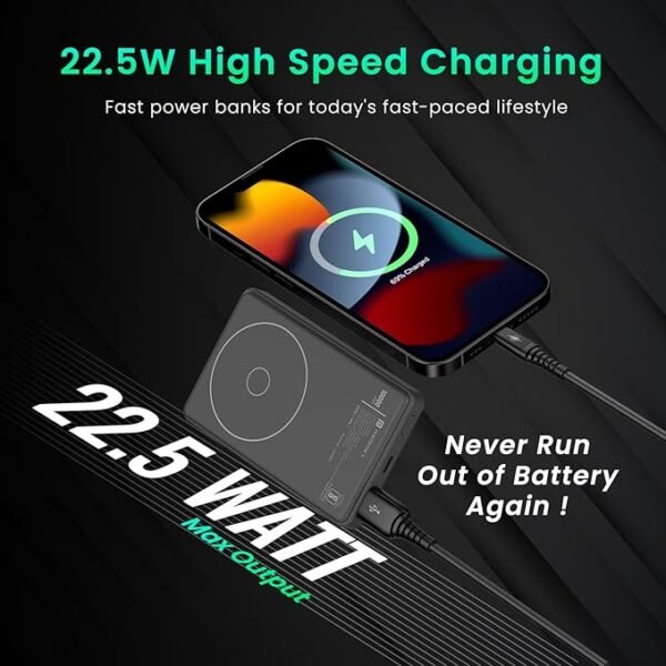 Portronics Luxcell Wireless Mini 10k 10000mAh 15W Magnetic Wireless Fast Charging Nano Power Bank - Image 5
