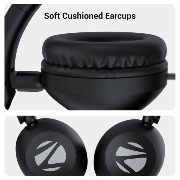 ZEBRONICS Boom Wired Headphone, Over Ear, in-Line MIC, Foldable, 1.5 Meter Cable, for Soft Cushion, 40mm Drivers (Black) - Image 2