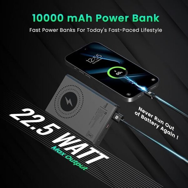 Portronics Luxcell MagClick 10k 10000 mAh 15W Magnetic Wireless Fast Charging Power Bank Premium Finish - Image 4
