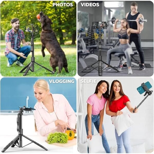 L16 Long Selfie Stick with Tripod Stand for Mobile Phone, Up to 61 Inch, 4 in 1 Tripod - Image 4