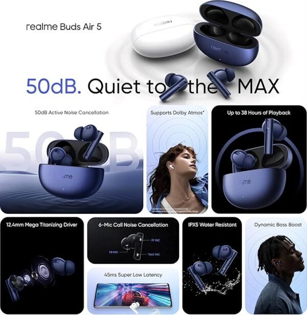 realme Buds Air 5 Truly Wireless in with Fast Charging & 45ms Ultra-Low Latency for Gaming (Arctic White) - Image 5