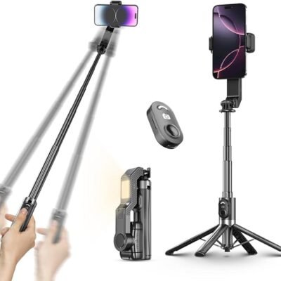 Q 31 Selfie Stick Gimbal Stabilizer, Single Axis Stabilizer Tracking Selfie Stick with Light Tripod 360° Rotation