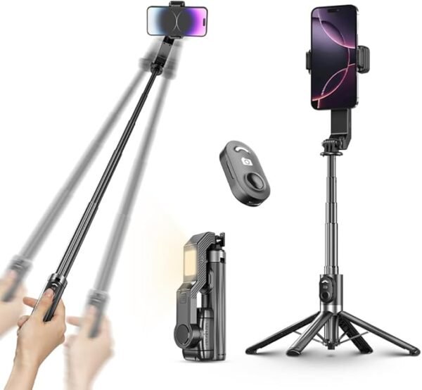 Q 31 Selfie Stick Gimbal Stabilizer, Single Axis Stabilizer Tracking Selfie Stick with Light Tripod 360° Rotation