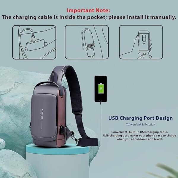Sling Bag for Men & Women – Stylish Crossbody Chest Bag with Anti-Theft Lock, USB Charging Port, Water - Image 6