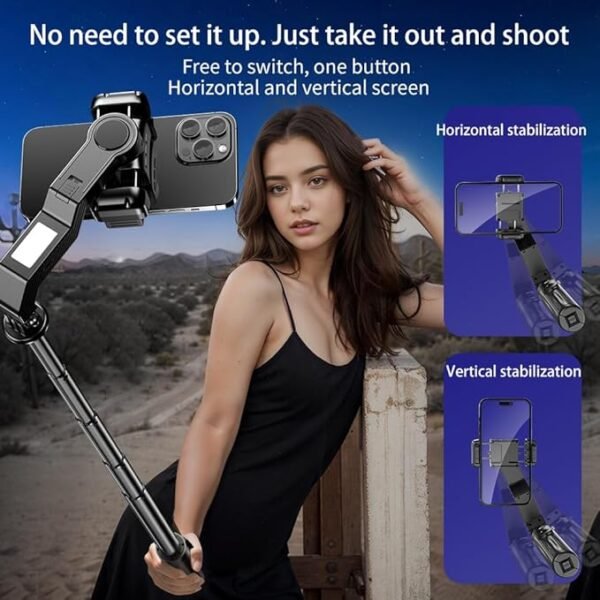 Q 31 Selfie Stick Gimbal Stabilizer, Single Axis Stabilizer Tracking Selfie Stick with Light Tripod 360° Rotation - Image 4