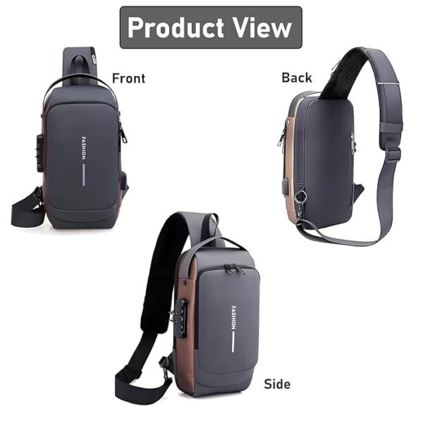 Sling Bag for Men & Women – Stylish Crossbody Chest Bag with Anti-Theft Lock, USB Charging Port, Water - Image 3
