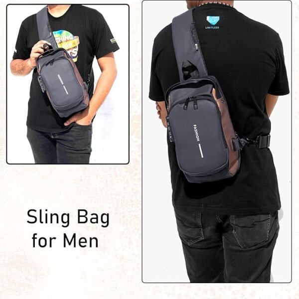Sling Bag for Men & Women – Stylish Crossbody Chest Bag with Anti-Theft Lock, USB Charging Port, Water - Image 4