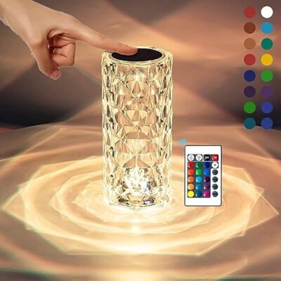 Crystal Lamp, 16 Color Changing Rose Diamond Table Lamp