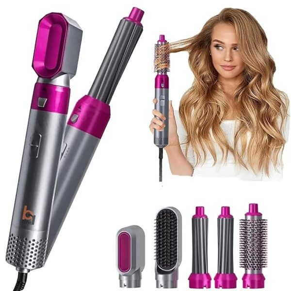 5-in-1 Hot Air Brush Styler | 1000W Heating Hair Dryer & Curler Comb