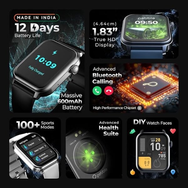 Pebble Ultra Life With 4 gift  1.83" True HD Display | 600 Nits Brightness | BT Calling | 600mAh Battery - Image 3