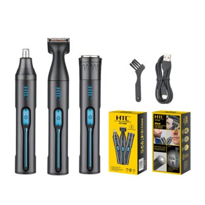 HTC AT-038 Stainless Steel Silver Nose and Ear Hair Trimmer Eyebrow Shaving Nose Ear Trimmer 3 in 1 Kit