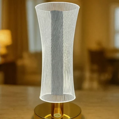 Artistic Spiral Glow Acrylic LED Night Lamp with Golden Touch Base – Elegant Mood Light for Bedroom, Lounge & Workspace